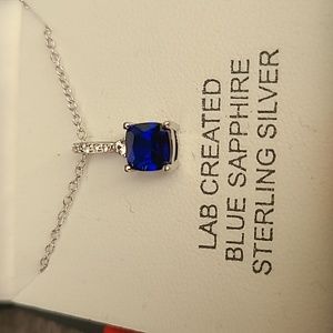 BLUE SAPPHIRE STERLING SILVER PENDANT NECKLACE
